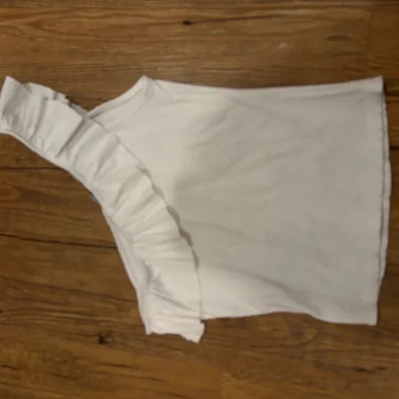 One Shoulder White Ruffle game day shirt - Picture 2 of 3